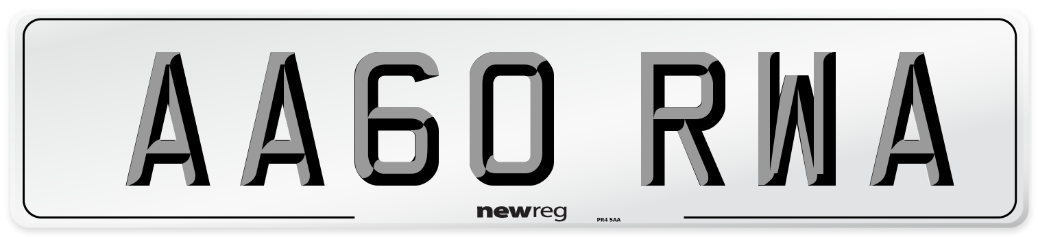 AA60 RWA Number Plate from New Reg